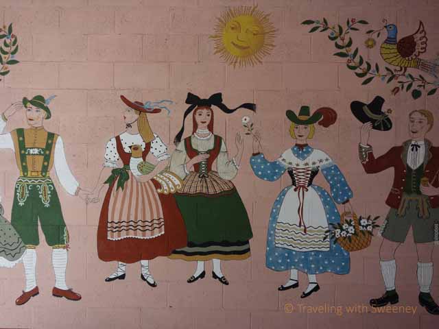 "Mural by Maxine Albro painted in 1957greets visitors to Hofsas House"