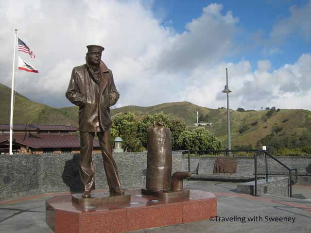 "The Lone Sailor Sculpture in San Francisco at Vista Point on the north end of the Golden Gate Bridge""