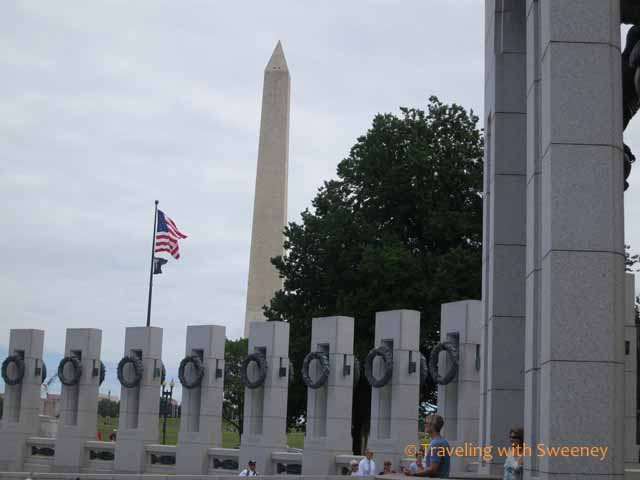 World War II Memorial Pillars and Washington Monument