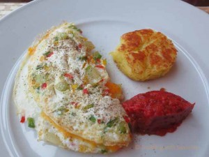 "Omelette for brunch at Four Seasons Budapest restaurant"