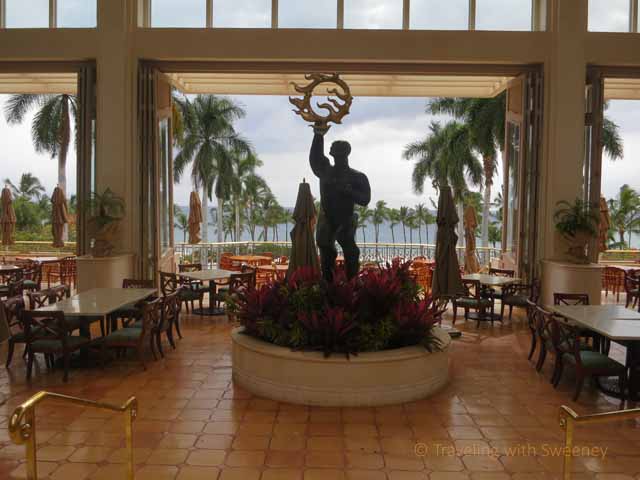 "Maui Captures the Sun by Shige Yamada stands in the center of the Grand Wailea's formal dining room"