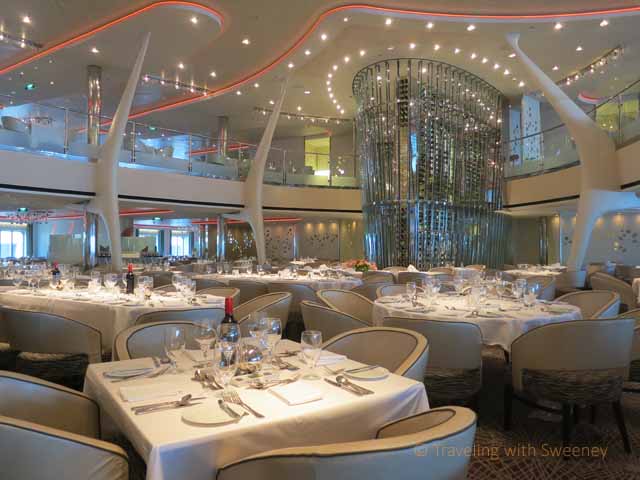 "Grand Epernay Restaurant, main dining room on the Celebrity Solstice cruise ship"
