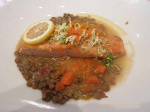"Salmon and lentils in the main dining room on the Celebrity Solstice"