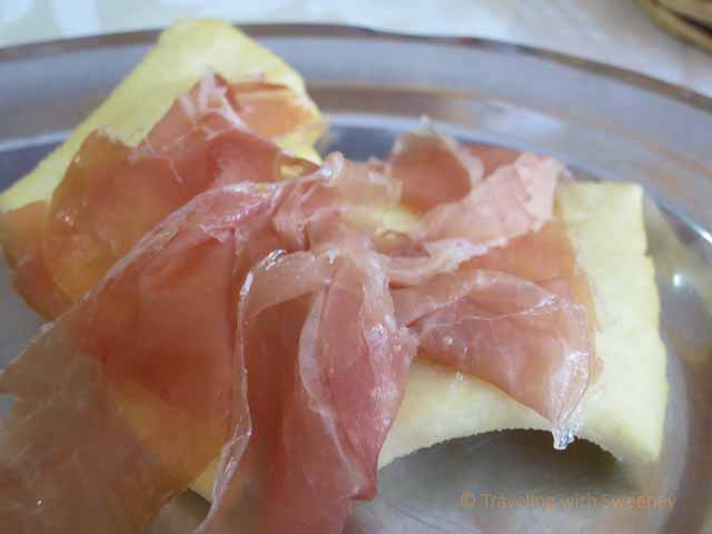 "Slices of prosciutto served at Trattoria Ciccioni in Pereta, Italy"