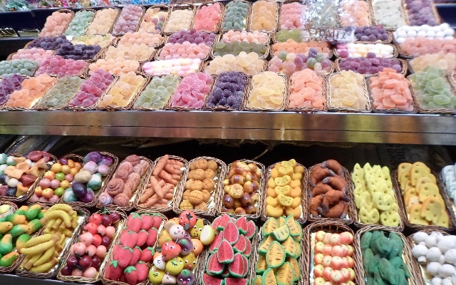"Colorful candies at La Boqueria in Barcelona"