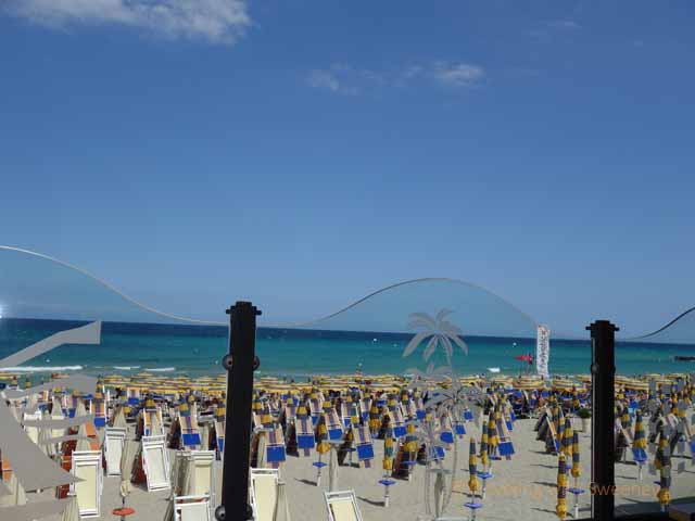 "View of Adriatic Sea from table at Balnearea Beach restaurant, Otranto, Italy"