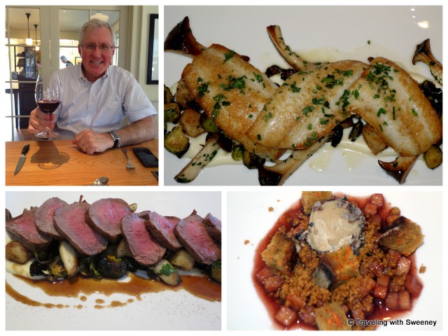 "Grass-fed LMR Beef Rib-eye and Local Petrale Sole and dessert prepared by Tim Mosblech"