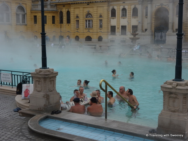 "Chess players in the thermal waters of the Széchenyi Baths, Budapest"