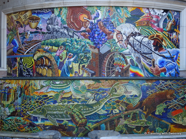 "Alan Shepp's mosaic fountain, Ars Longa Vita Brevis (Life Is Brief But Art Endures) at the Napa River Inn's Riverbend Performance Plaza"