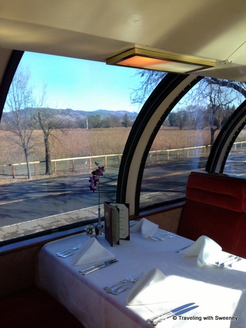 "Our table in the Vista Dome car on the Napa Wine Train"
