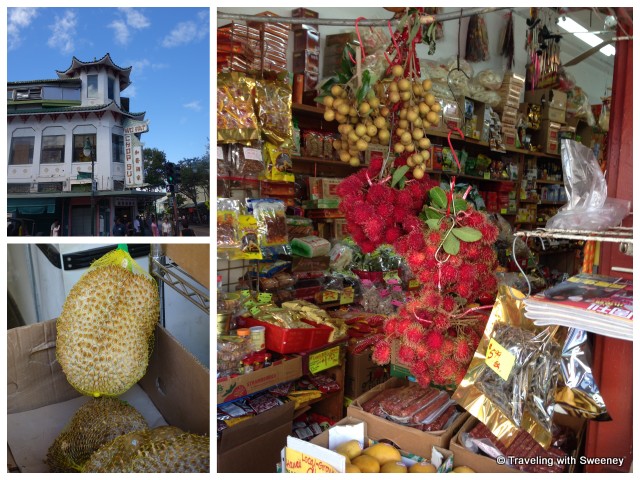 "Wo Fat Chop Sui, Sun Chong Company market and durian, Honolulu"