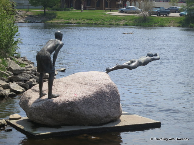 "The Young Swimmers sculpture on the Menominee River"