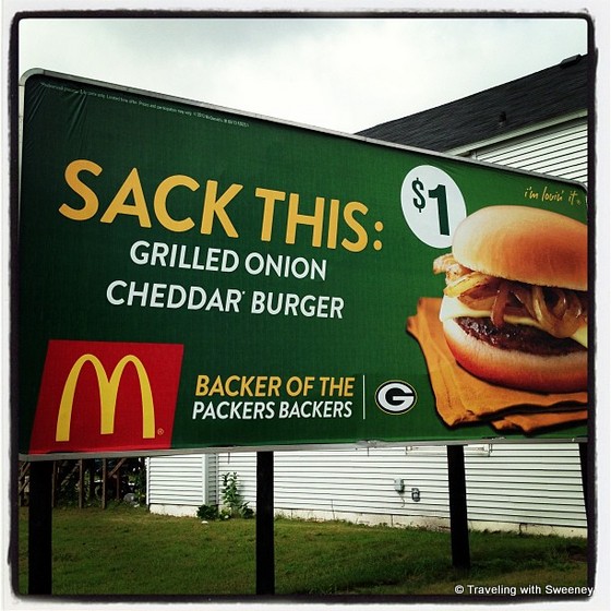 "Sack this McDonald's sign supporting the Green Bay Packers in Marinette Wisconsin"
