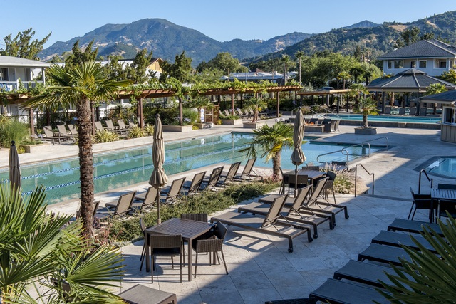"One of four pools at Calistoga Spa Hot Springs hotel in Calistoga, California"