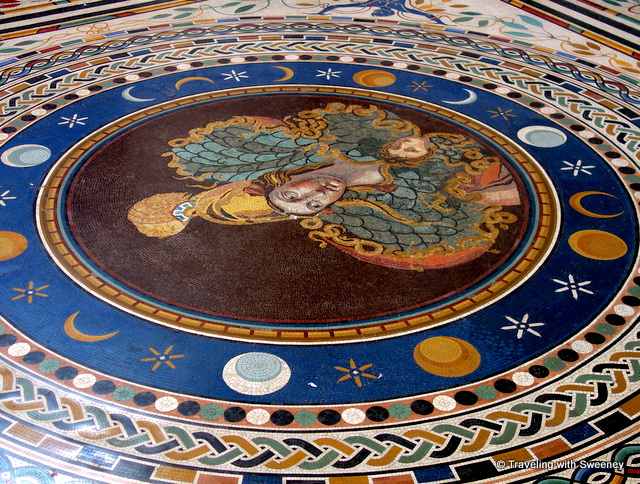 Floor mosaic with Athena in the center in the Greek Cross Hall at the entrance of the Pio Clementino Museum of the Vatican Museums
