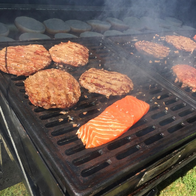 Burgers and salmon on the grill before our horseback ride in Superior, Montana