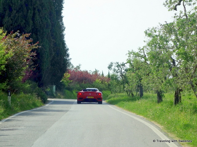 Ferrari-spotting on the country road in the Chianti hills of Tuscany