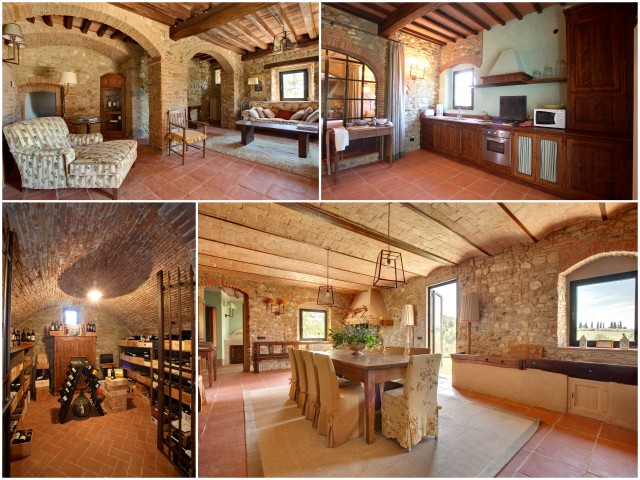 Spacious living areas, large kitchen, bright dining area, and wine cellar of Casa Mattei