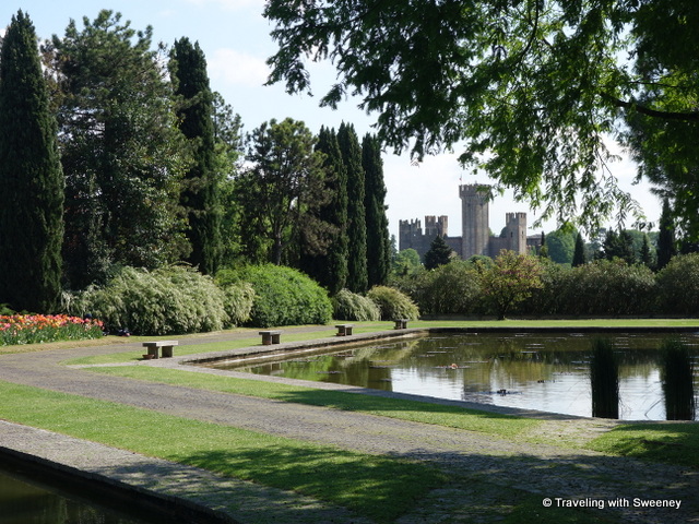 The towers of Scaliger Castle from the gardens of Parco Sigurtà