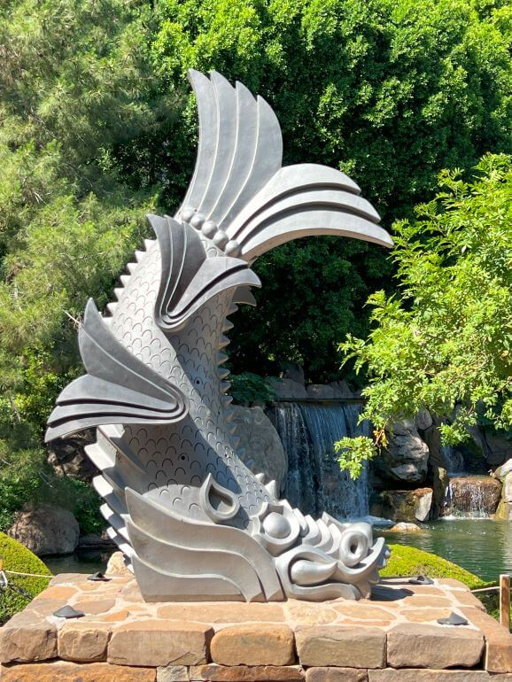 Sculpture of Shachi -- a mythical fish with face of a tiger at Japanese Friendship Garden in Phoenix, Arizona