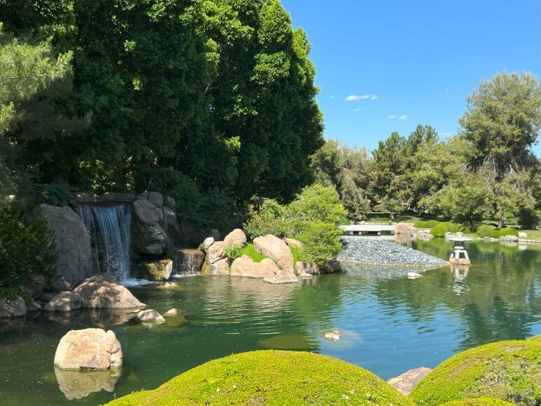 Waterfall at the koi pond at Japanese Friendship Garden in Phoenix, Arizona